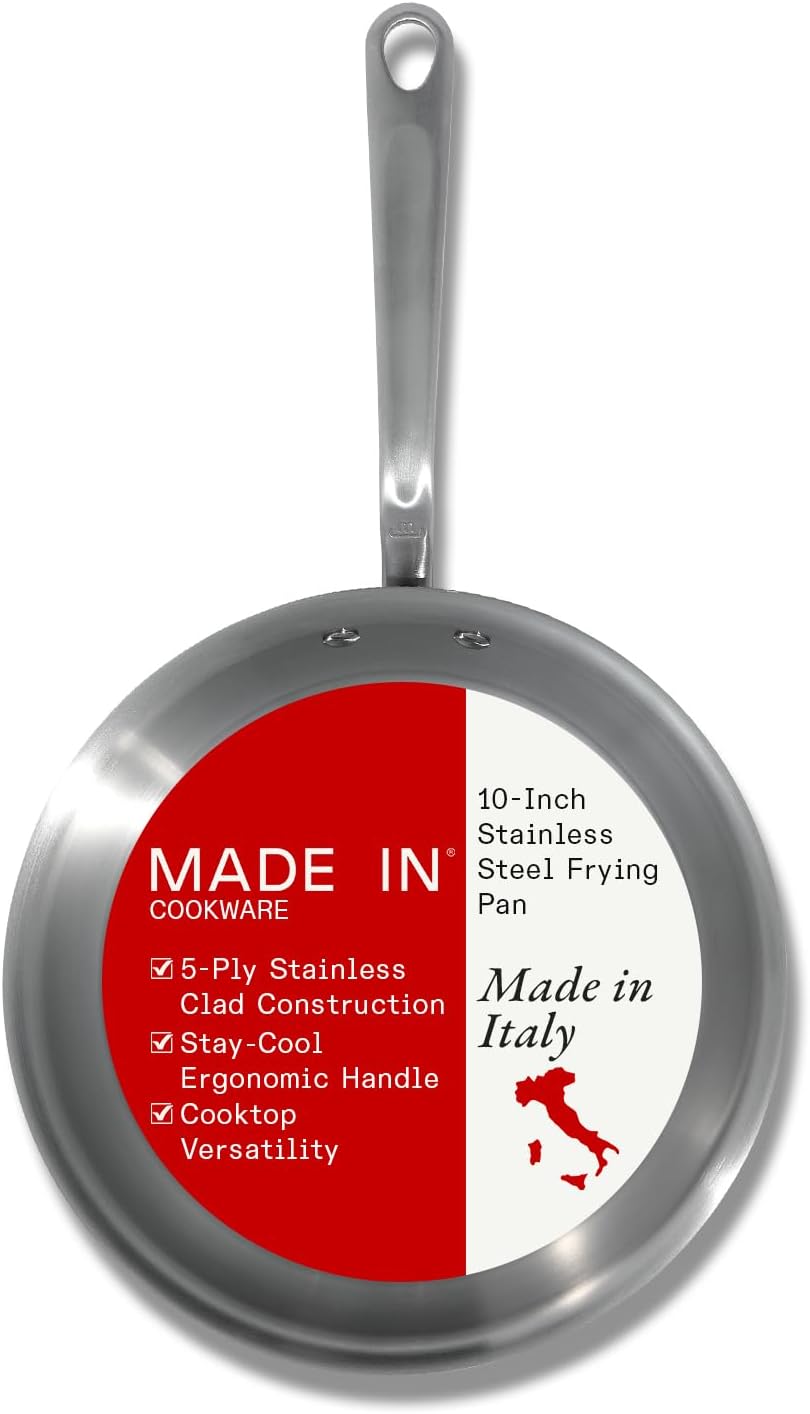 Cookware | 10-Inch Stainless Steel Frying Pan | 5 Ply Stainless Clad | Professional Cookware | Crafted in USA | Induction Compatible