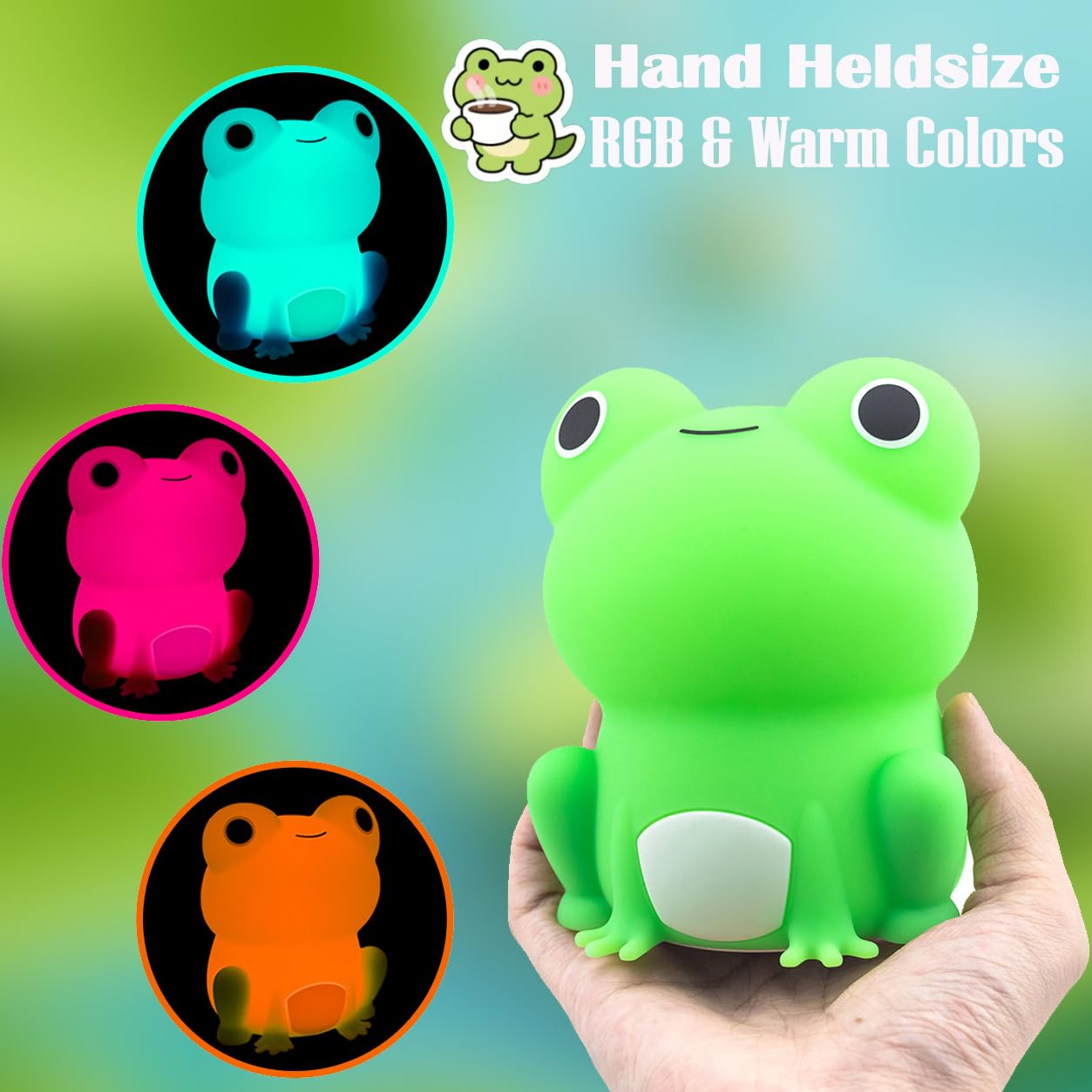 POSSHE Frog Night Light, Frog Gifts, Cute Silicone Nursery Rechargeable Dimmable Bedside Lamp, Kids' Bedroom Decor - Image 4