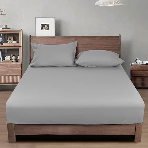 Miniatura 12 de PHF Sábana bajera ajustable de algodón 100% lavado en prenda, tamaño Queen - Cozy Cloud sábana inferior suave como lino solo con bolsillos profundos