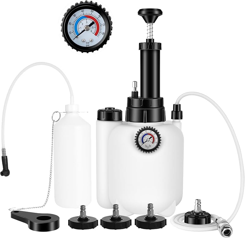 Brake Bleeder Kit with 3L Pressure Pump | 1L Waste Bottle & 4 Upgraded Adapters, Manual Brake Fluid Bleeder Tool for Most Vehicles, One-Person Operation