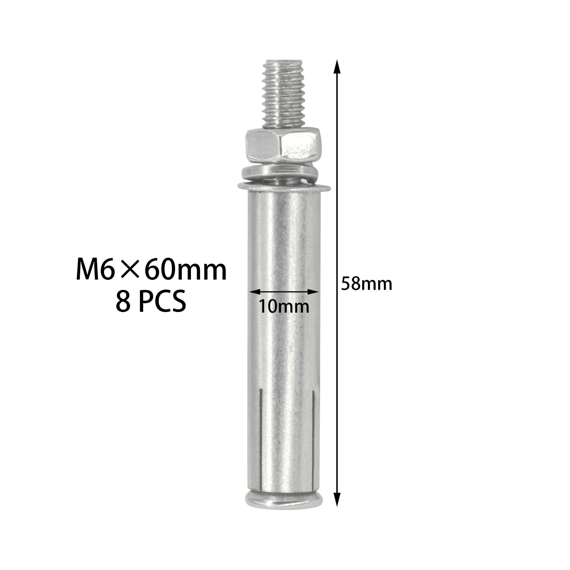 8 PCS 304 Stainless Steel Expansion Bolts - Heavy-Duty Wall and Floor Anchors for Concrete and Brick (M6 × 60mm) - Image 2