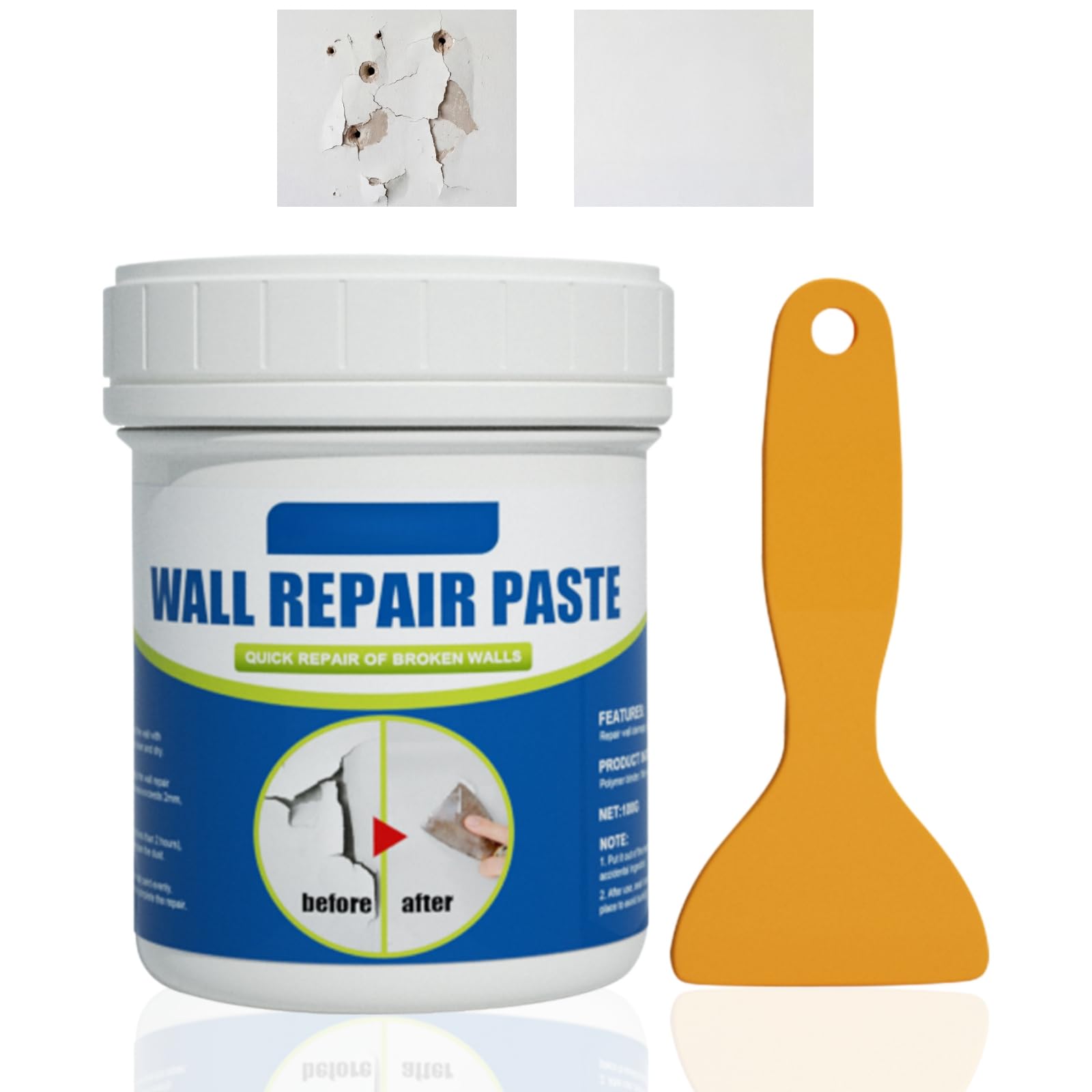 Wall Repair Kit,Ready Mixed Wall Filler & Mending Paste for Holes & Cracks in Drywall,Plaster,Brick,Includes Filler Tool & Paint Scraper,All Purpose Flexible Fill/er,White Wall Putty & Hole Cover