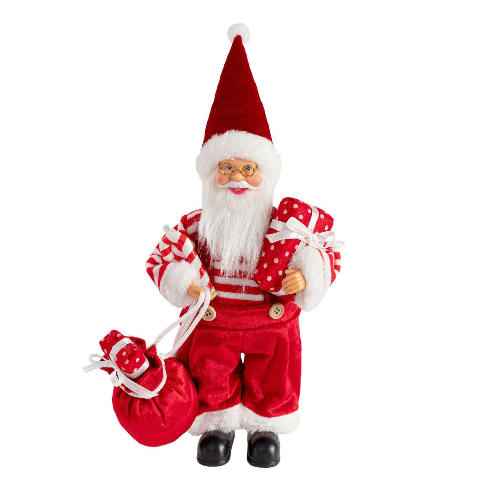 Tsophreniq 12Inch Standing Santa Figurine Christmas Decoration for Homes Window Display Sturdy Fabric Design Santa Window Display Ornament