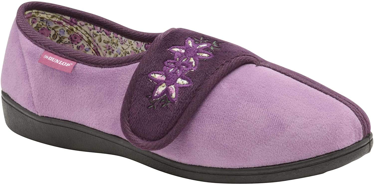 DUNLOPLadies Womens Slippers Slip On Hook & Loop Adjustable Fastening Memory Foam Size 3-8