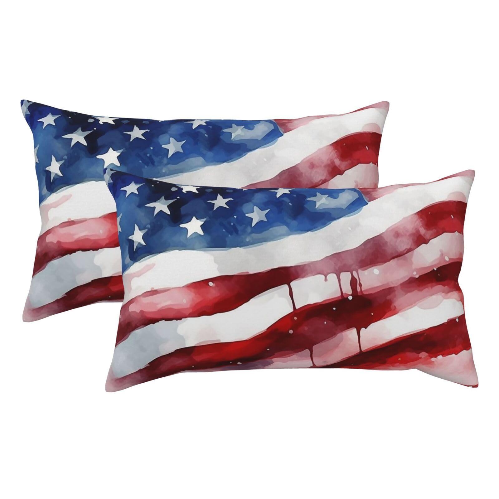 2 Pack King Size Pillow Cases for Hair and Skin Soft Breathable Pillow Case Covers with Hidden Zipper Watercolor American Flag Pillowcase 20x36 Inches Pillow Covers for Sleeping Gift