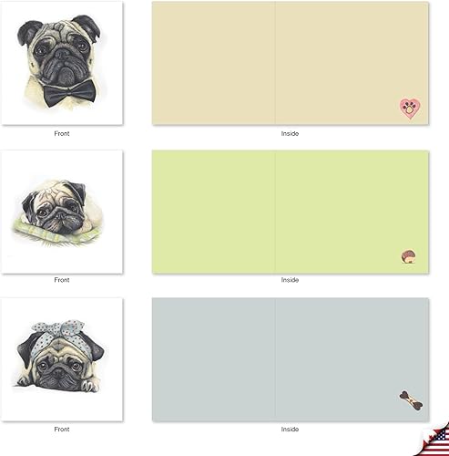 Miniatura 3 de The Best Card Company - 10 tarjetas de felicitación para perros en blanco para todas las ocasiones (4 x 5.12 pulgadas) - Snuggle Pugs