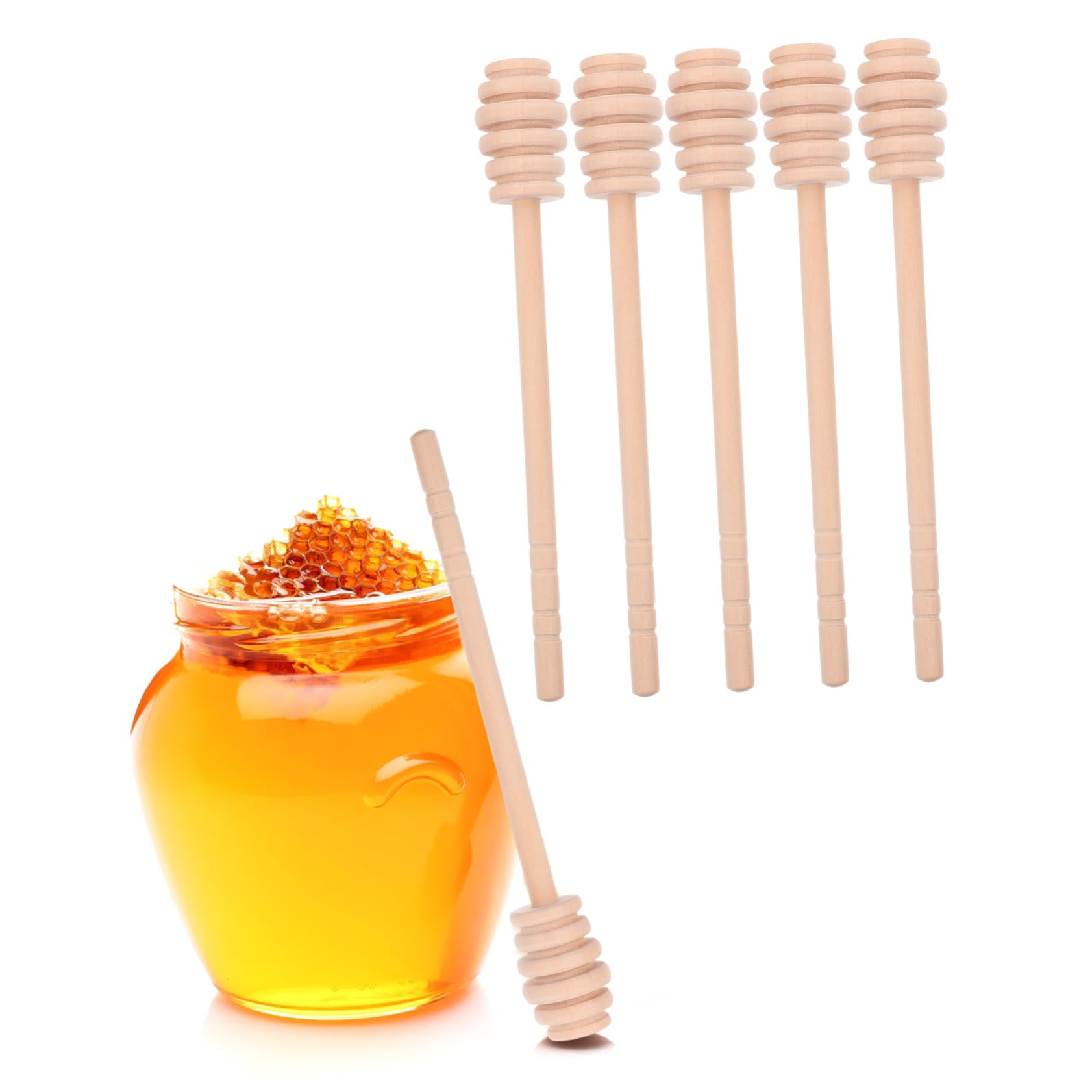 Cabilock 6pcs Honey Sticks Dipper: 16cm Wooden Honeycomb Sticks Small Honey Spoons Stirrer for Dispensing Drizzling
