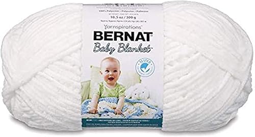 Bernat BABY BLANKET BB - Hilo blanco 1 paquete de 10.5 onzas Poliéster #6 súper voluminoso 220 yardas Tejidoganchillo