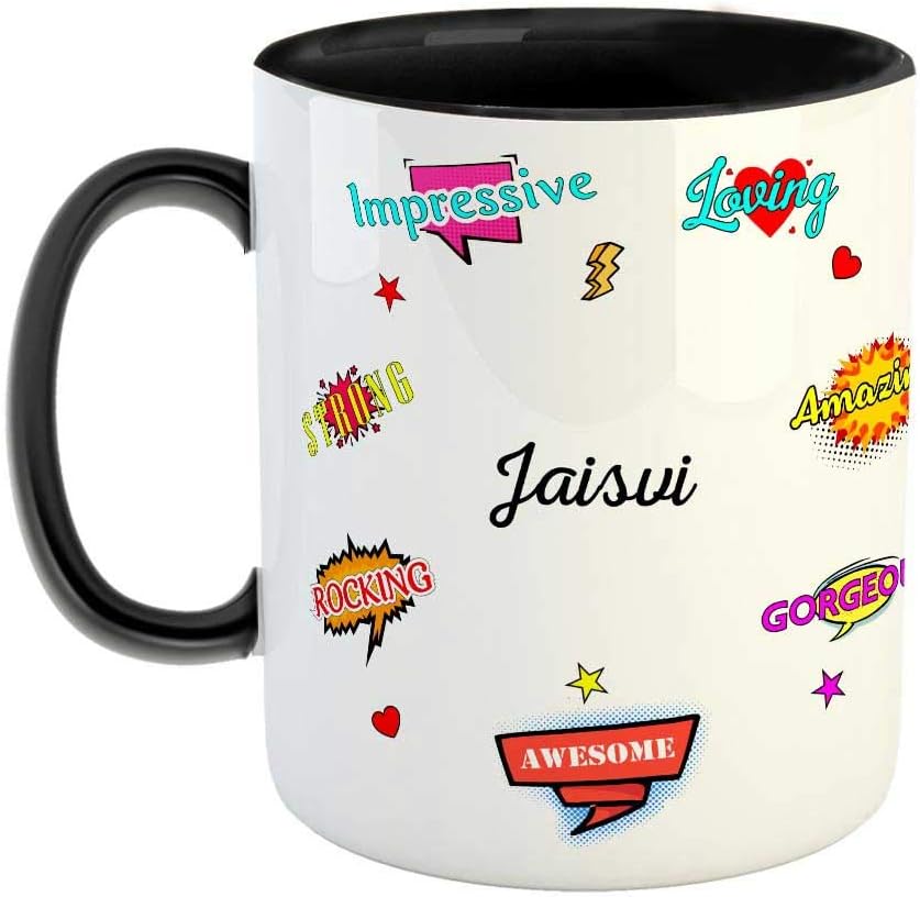 FABTODAY Ceramic Coffee Mug - Best Gift for Happy Birthday, Anniversary, Return Gift, Everyday Gifting, Color - Black, Name - Jaisvi