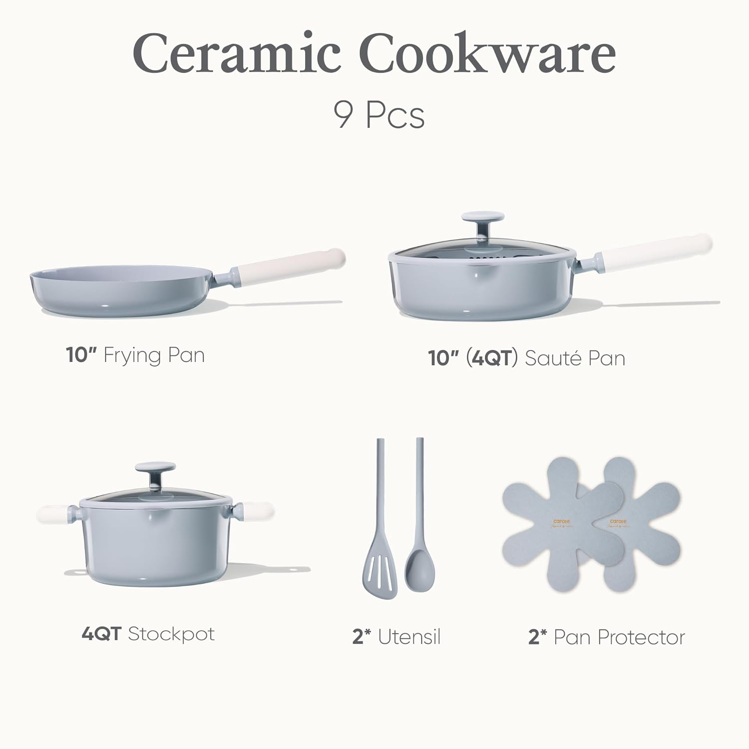 CAROTE Pots and Pans Set Nonstick, Ceramic Cookware Set, Blue Cooking Set Kitchen Induction Set with Steamer, PFAS PTFE Free,9 Piece