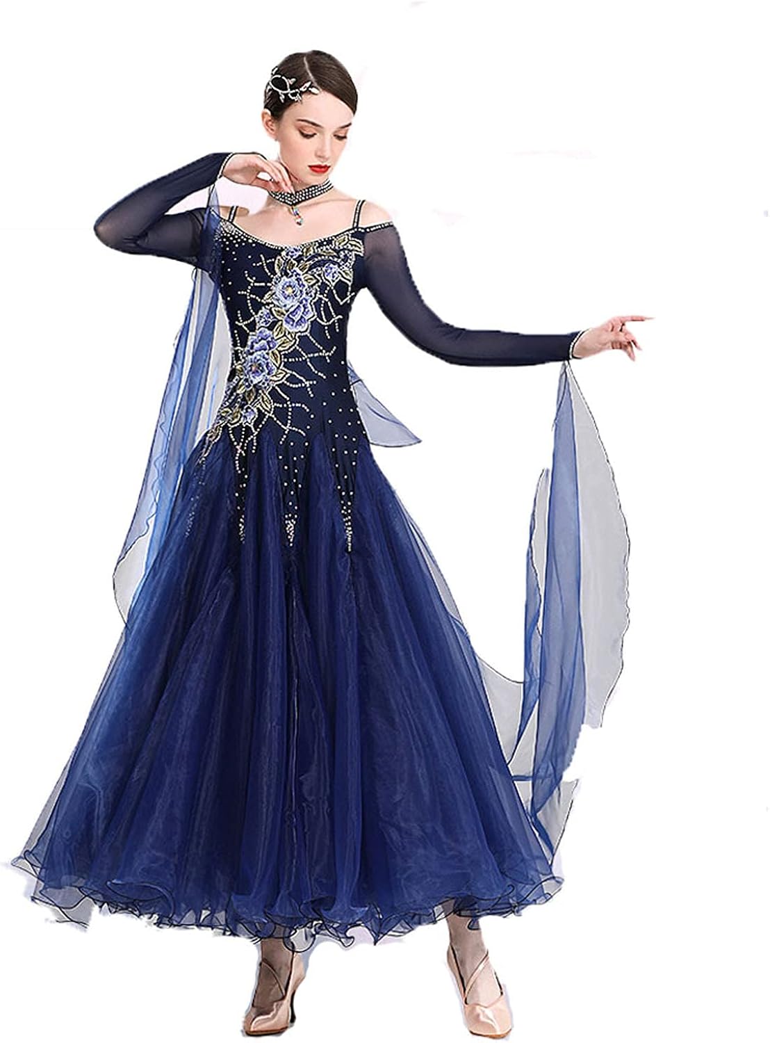 BFDMY Langarm Walzer Tanzkleidung for Damen Tango-Übungskleid ...