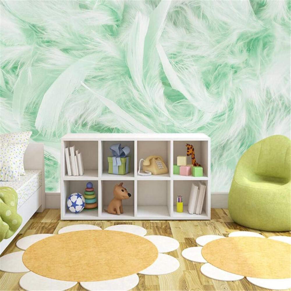 Papier peint plume verte 3D effet relief pour mur de salon