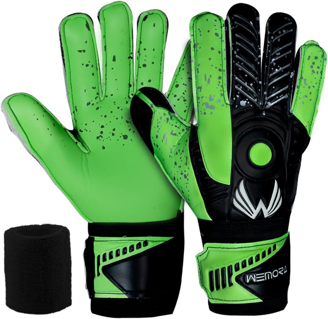 WEMORA Soccer Goalie Gloves Fingersave for Kids Youth Adults with 7.5MM Strong Grip Palm Flexible Finger Spines Goalkeeper Gloves