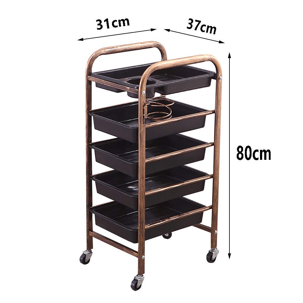 Carro de Servicio móvil para salón de Belleza, SPA, con 5 bandejas, Carrito de peluquería de 5 estantes y 4 Ruedas giratorias, Soporte para secador de Pelo (Estilo 2/L)