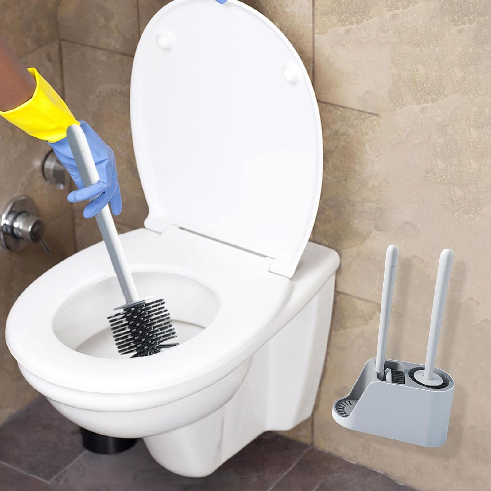 Juego de portaescobillas de Silicona para baño, Estropajo de Limpieza con Goma Suave TPR Reutilizable