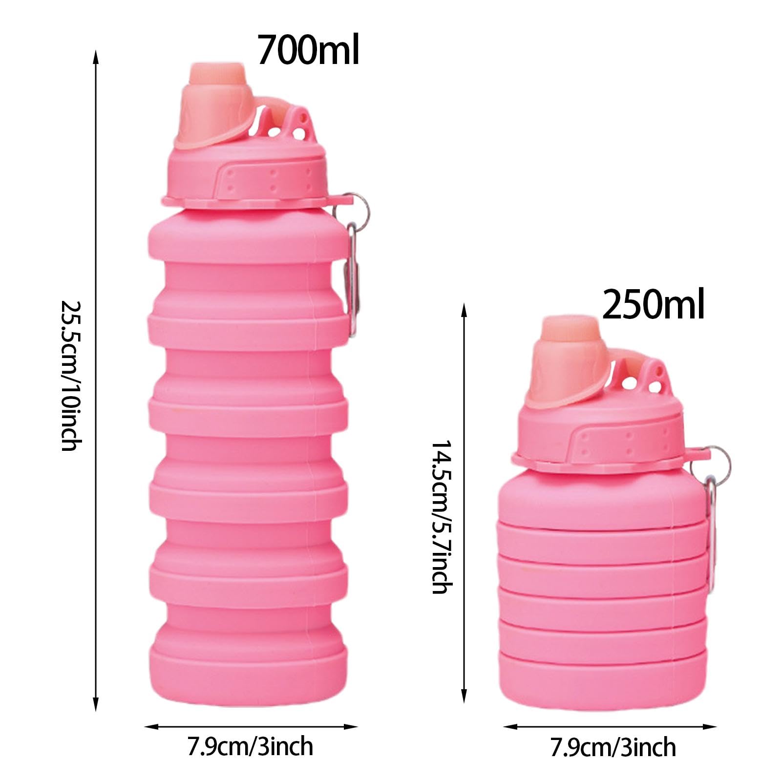 Faltbarer Sportbecher aus Silikon – 700 ml, wiederverwendbare, flexible Flasche mit Karabiner for Outdoor-Aktivitäten und Sport,Faltbarer Wasserbecher(Pink)