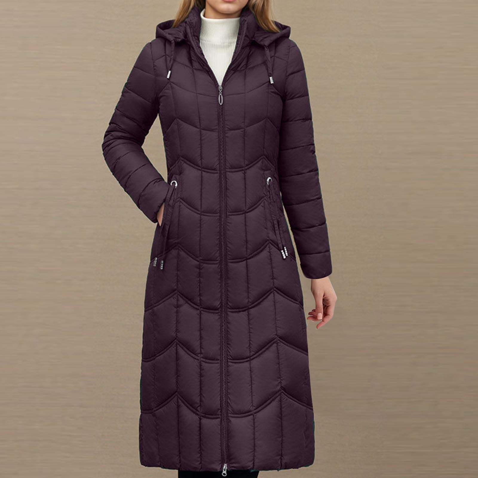 Manteaux longs en duvet pour femme avec capuche manteaux d'hiver matelassés avec poches de couleur unie vestes rembourrées vêtements d'extérieur athlétiques actifs manteau de base Taille XL