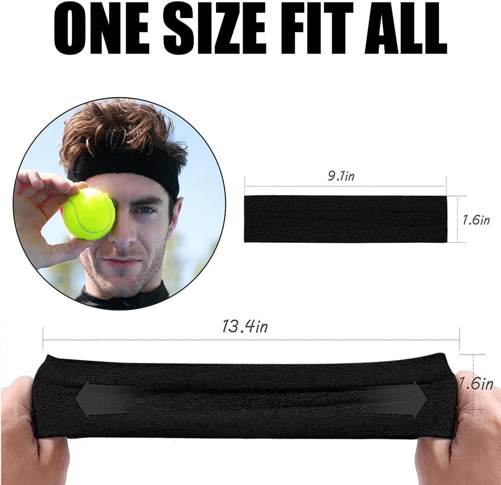 Workout Headband Moisture Wicking with Non-Slip Silicone Sweat Head Bands for Sports Cycling Baseball Football Gym Exercise Running Basketball Yoga Tennis Sweatband Hairband