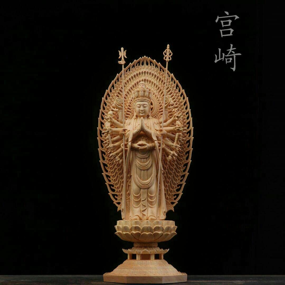Amazon｜千手観音菩薩 仏教工芸品 供養品 木彫仏像 仏師彫り 招財開運 