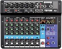 TEYUN Mixer de Áudio Profissional A8, 8 Canais, Bluetooth, USB, Phantom Power 48V, Placa de Som Digital, Ideal para Gravação Transmissão ao Vivo Podcast e Produção Musical em Casa 7/6/5/4/3 corredor