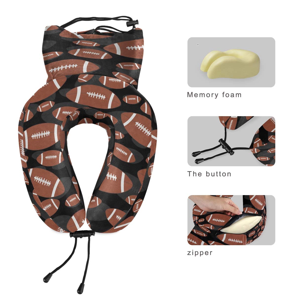 ALAZA Travel Pillow, American Brown Football Soft Neck Support Pillows for Airplanes Car and Home Washable Cover