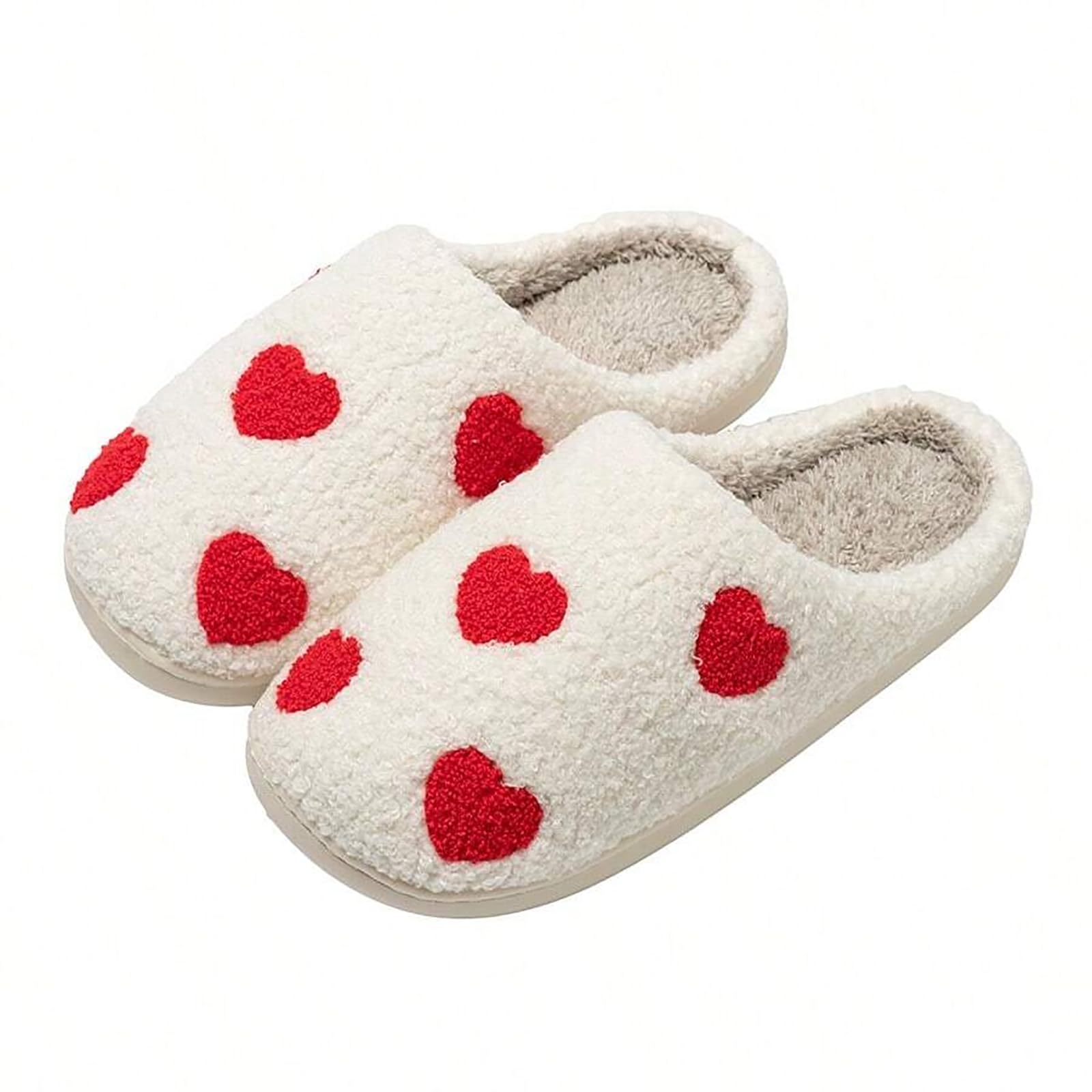 Womens Mens Cute Fuzzy Heart Slippers Memory Foam Fluffy Couple Slippers Cozy House Indoor Outdoor Shoes