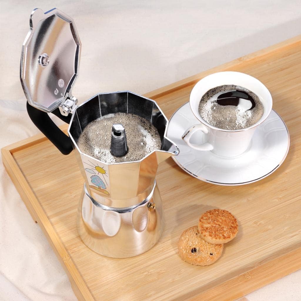 Any Morning Cuban & Italian Style Stovetop Moka Pot, 3-Cup Stainless Steel Espresso Coffee Maker, PBA-Free Greca – Perfect for Home, Camping & Travel, 4 Oz, Silver