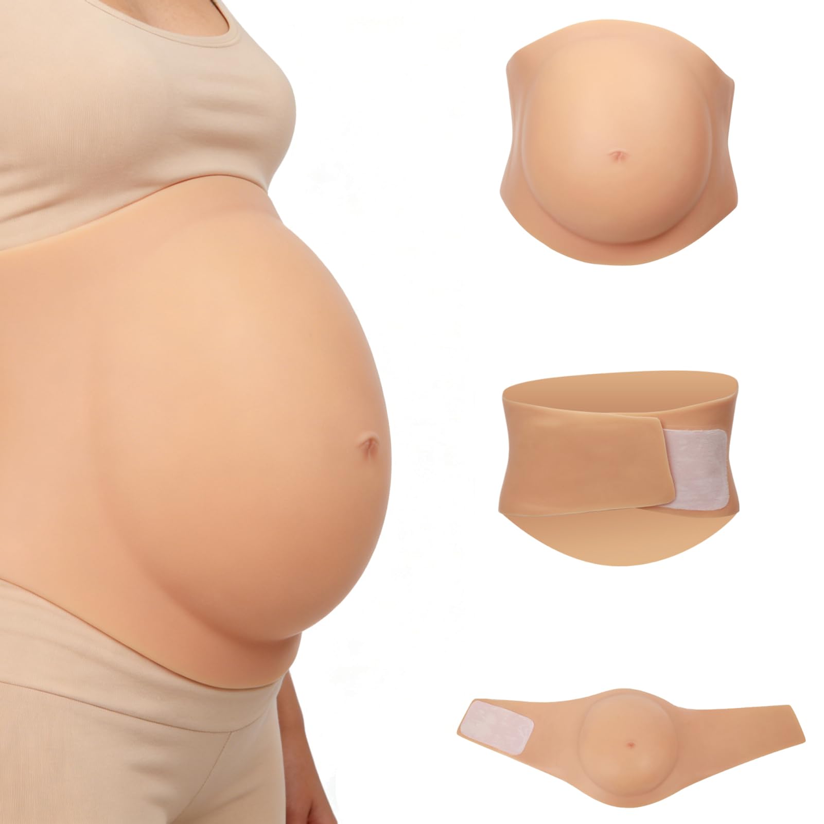 Falscher Schwangerschaftsbauch, 1.4kg Leicht Weich Künstlicher Silikon-Schwangerschaftsbauch mit Trägern, Klettverschluss zum einfachen Anziehen, für Aprilscherz Partys, Bühnenauftritte und Cosplay