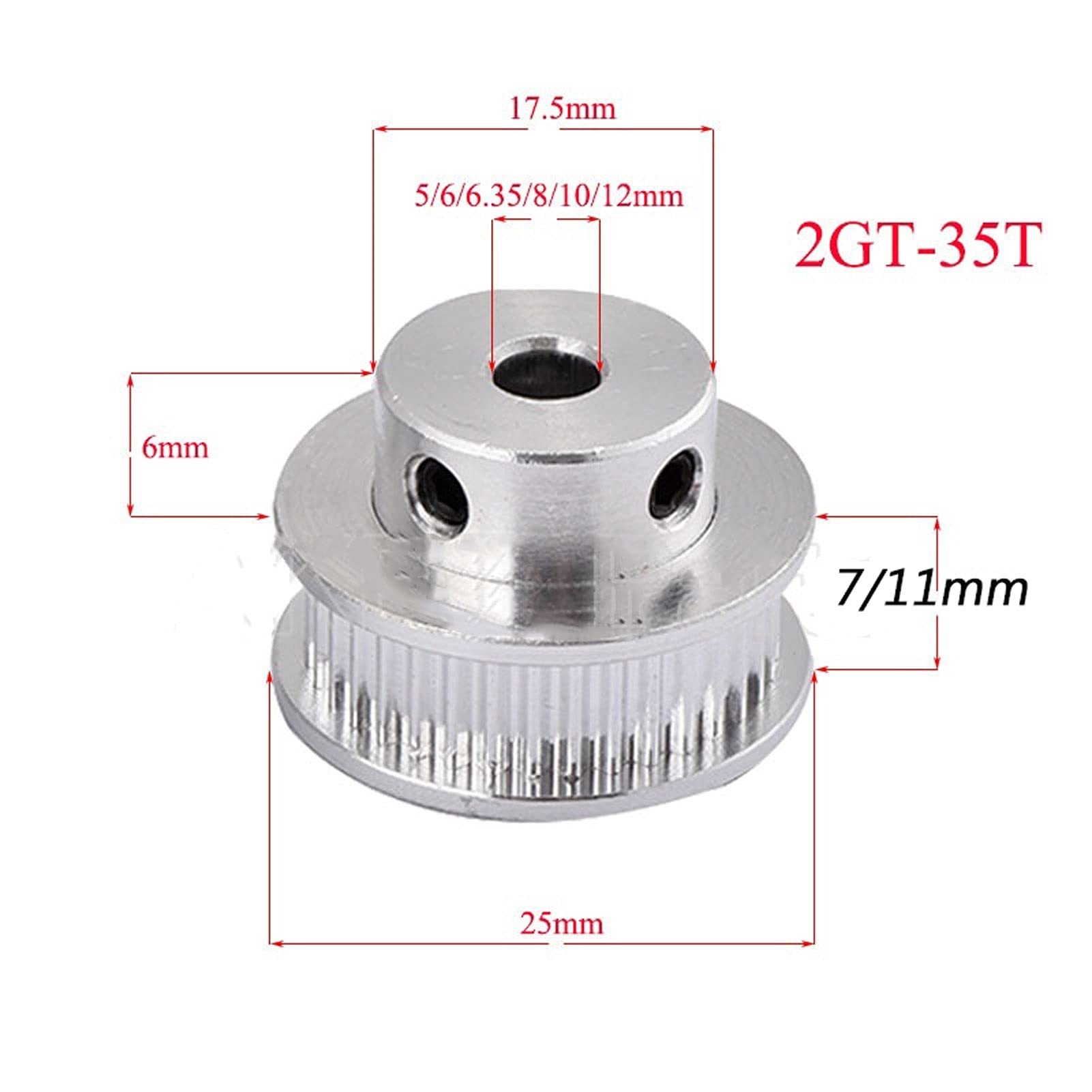 Timing Pulley 2GT Timing Pulley 35 Teeth, Bore 7/8/10/12mm, for GT2 Synchronous Belt Width 6/9/10/15mm, 35Teeth 35T (NO.1368)(Belt Width 10mm,Bore 6.35mm)