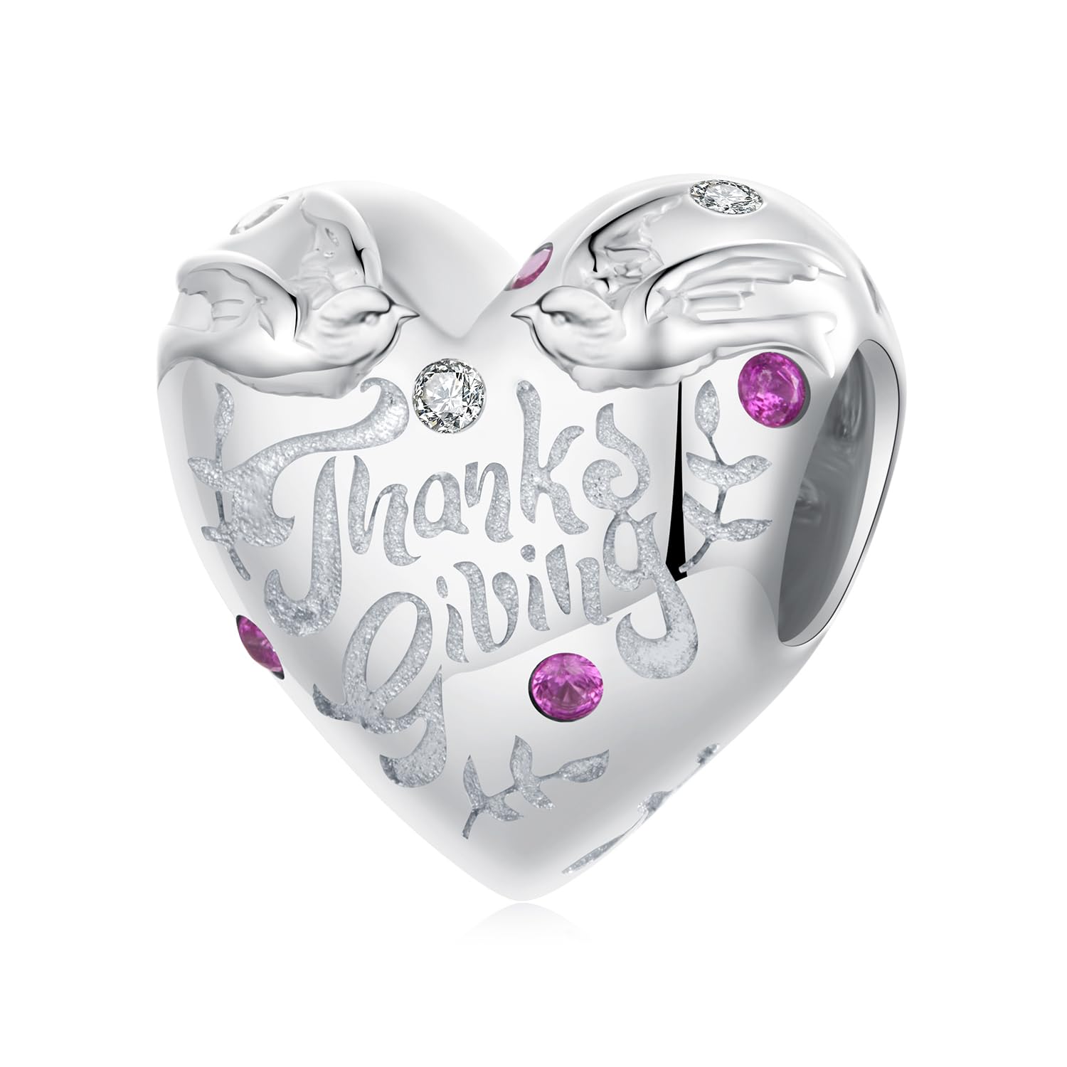 Ciondolo a forma di cuore del Ringraziamento, in vero argento Sterling 925, compatibile con la maggior parte dei braccialetti con ciondoli