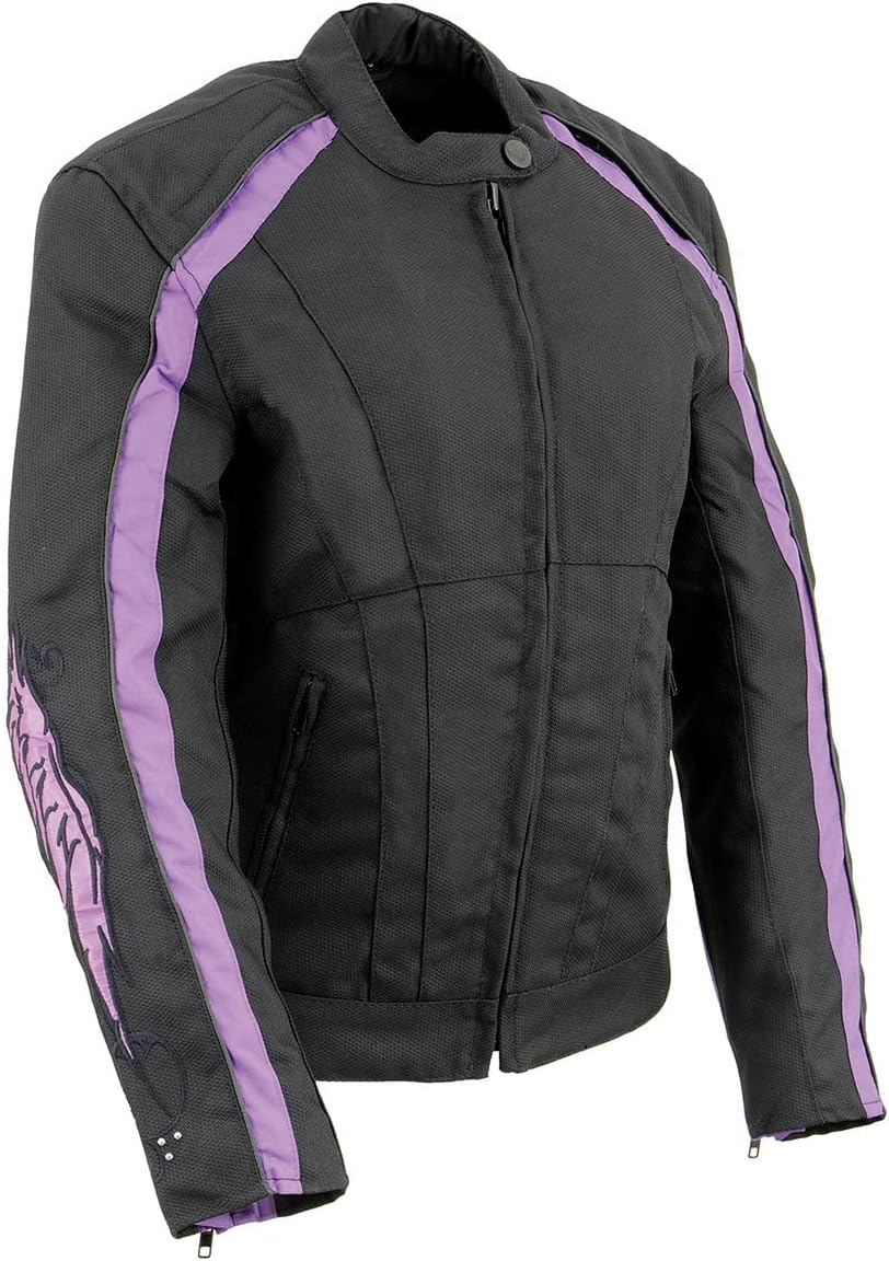 Milwaukee Leather SH1954 Women’s Black Textile Jacket with Stud and Wings Detailing Milwaukee Leather SH1954 Women’s Black Textile Jacket with Stud and Wings Detailing