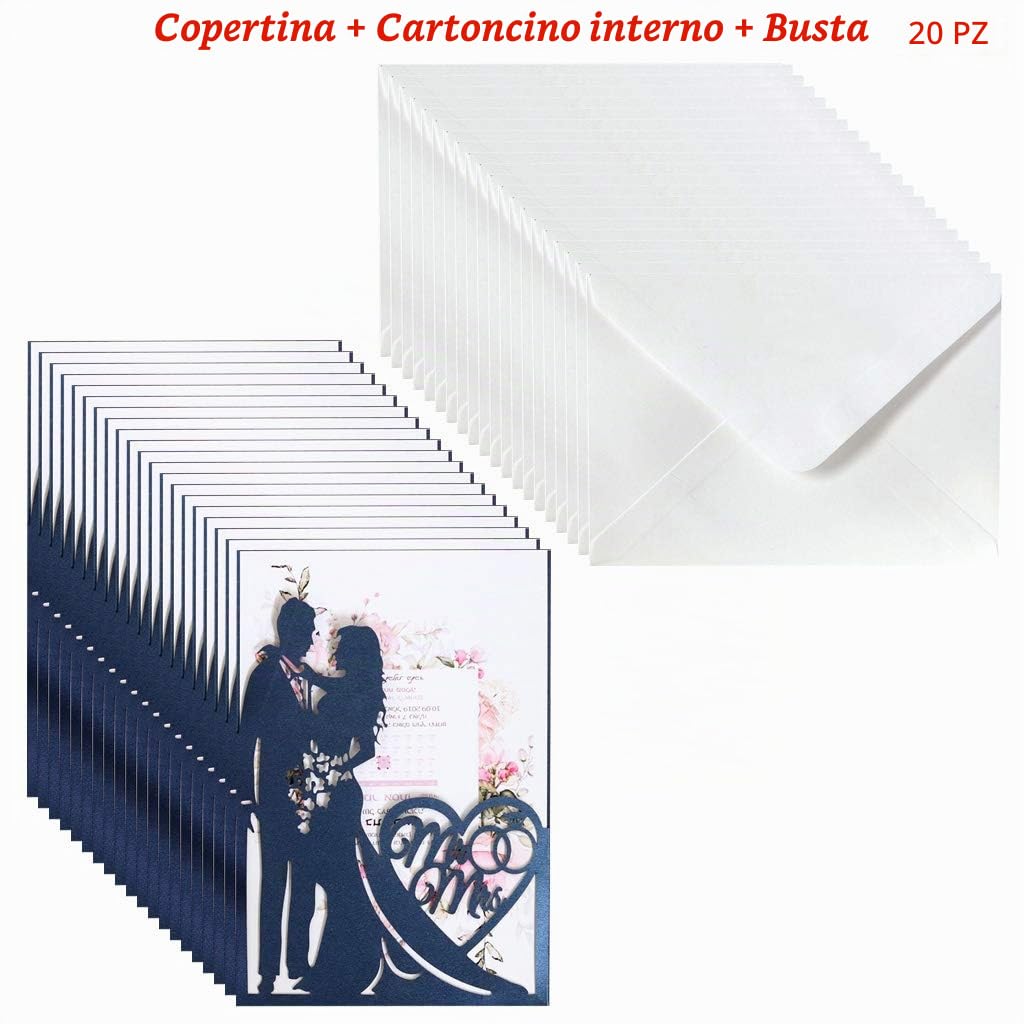 20Pcs / Set Laser Cut Mr & Mrs Inviti per Matrimonio Biglietto Invito Buste Kit Bridal Shower Feste per Feste di Fidanzamento Matrimonio Invito Traforato Verde