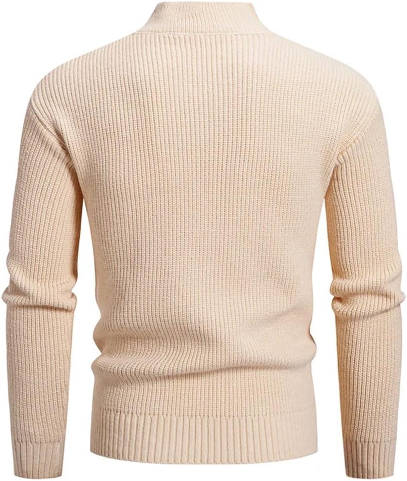 Men's Autumn Winter Fashion Stand Collar Pullovers Long-Sleeve Solid Color Casual Pockets Knitted Sweater