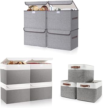 Bagnizer Large 22 Quart Linen Fabric Foldable Storage Bin + Large Fabric Storage Baskets for Shelves 3 Pack