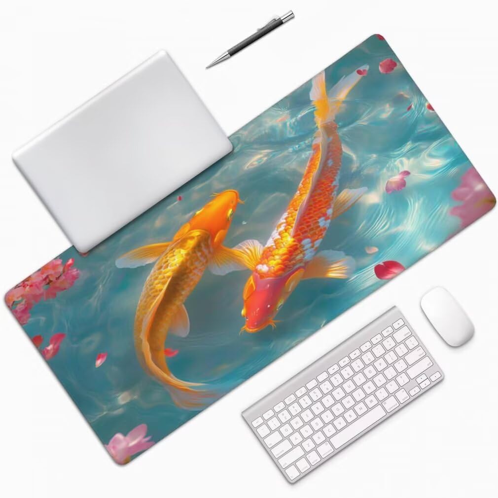 Tappetino Mouse Verde, Mouse Pad XXL 1200 x 600 x 3 mm, Carpa Koi Tappetino Gaming Grande Sottomano Scrivania, Impermeabile Mousepad Lavabile con Base in Gomma Antiscivolo per Computer-MP1577