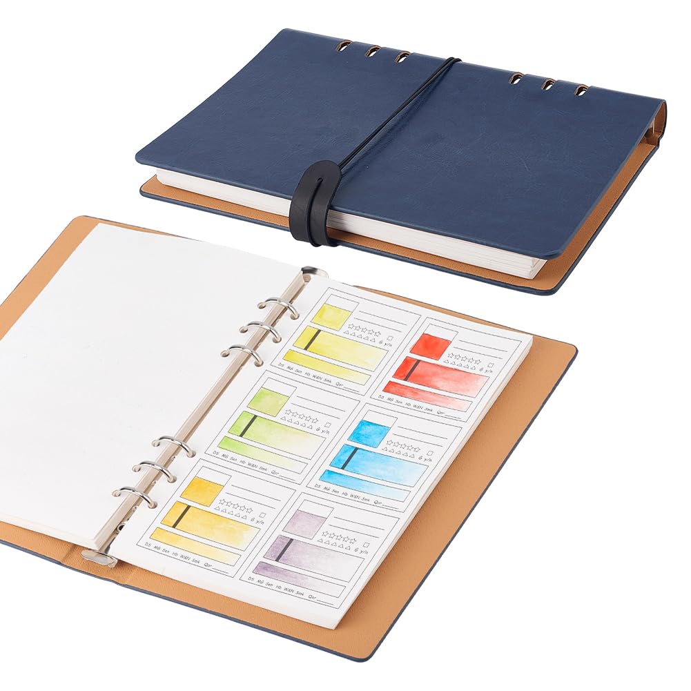 OLYCRAFT A5 Dunkelblaues Aquarell Farbmusterbuch 40 Blätter 6 Felder Abtrennbare Farbmuster Papiere 300g/m² Farbtest Notizbuch Loseblätter Farbmuster Journal für Aquarell Künstler Ölpastelle