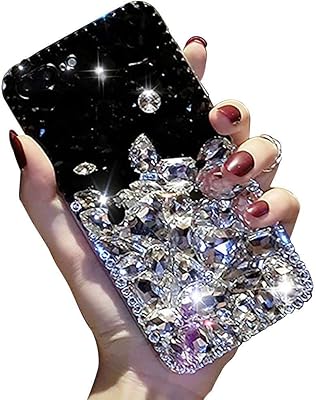 LCHDA Bling Diamond Case for Samsung Galaxy A21, Glitter Clear Crystal Bright Full Diamonds Luxury Sparkle Transparent Rhinestone Bumper Women Girls Protective Phone Case Cover - White&Black