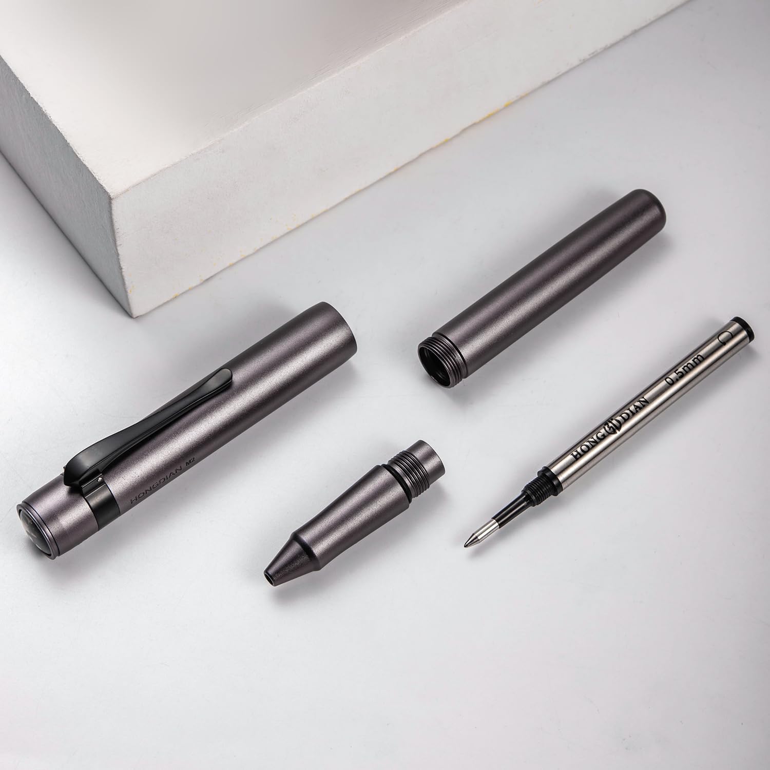 HONG DIAN M2 Black Forest Mini Rollerball Pen, Fine Point 0.5mm, Sleek Aluminium Pocket Pen with Black Ink Refill, Ideal for Travel & Signature (Army Green) - Image 5