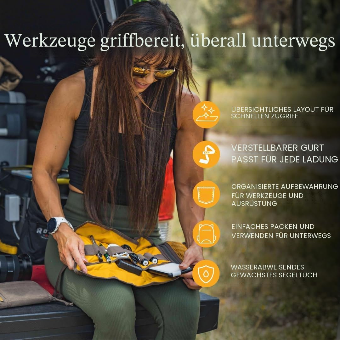 LOCHBY Werkzeugrolle, Mehrzweck-Werkzeugtasche, Stiftrolle – gewachste Leinwand und Aluminiumhaken – stilvoll und langlebig für den täglichen Gebrauch, Reisen und Kunst