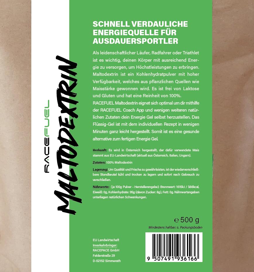 RaceFuel Maltodextrin • Kohlenhydrat Pulver für Sport, Laufen, Radfahren, Triathlon • Ideal zur Herstellung von High-Power Energy-Gel • Hochverträglich • 100% Vegan (500g) Drogerie & Körperpflege