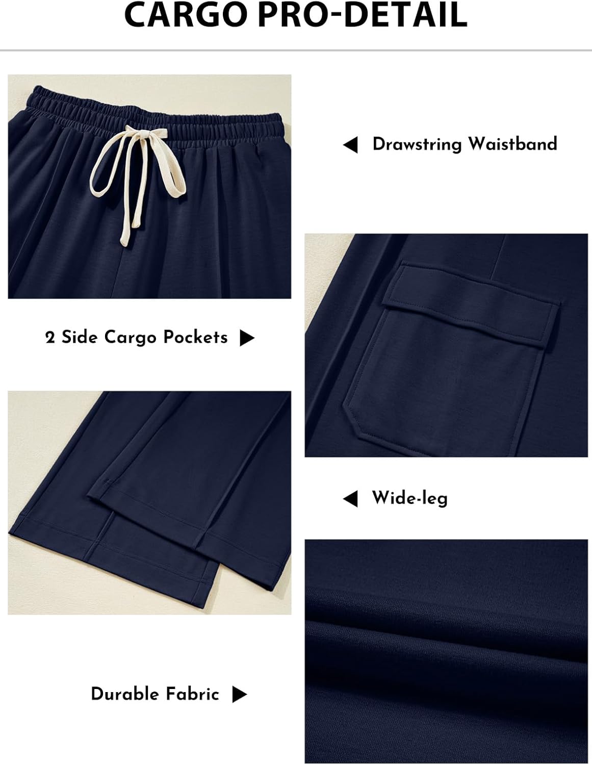 Aleumdr Women's Wide Leg Cargo Sweatpants Casual Loose Pants Drawstring High Waisted Baggy Lounge Pants with Pockets - Image 5