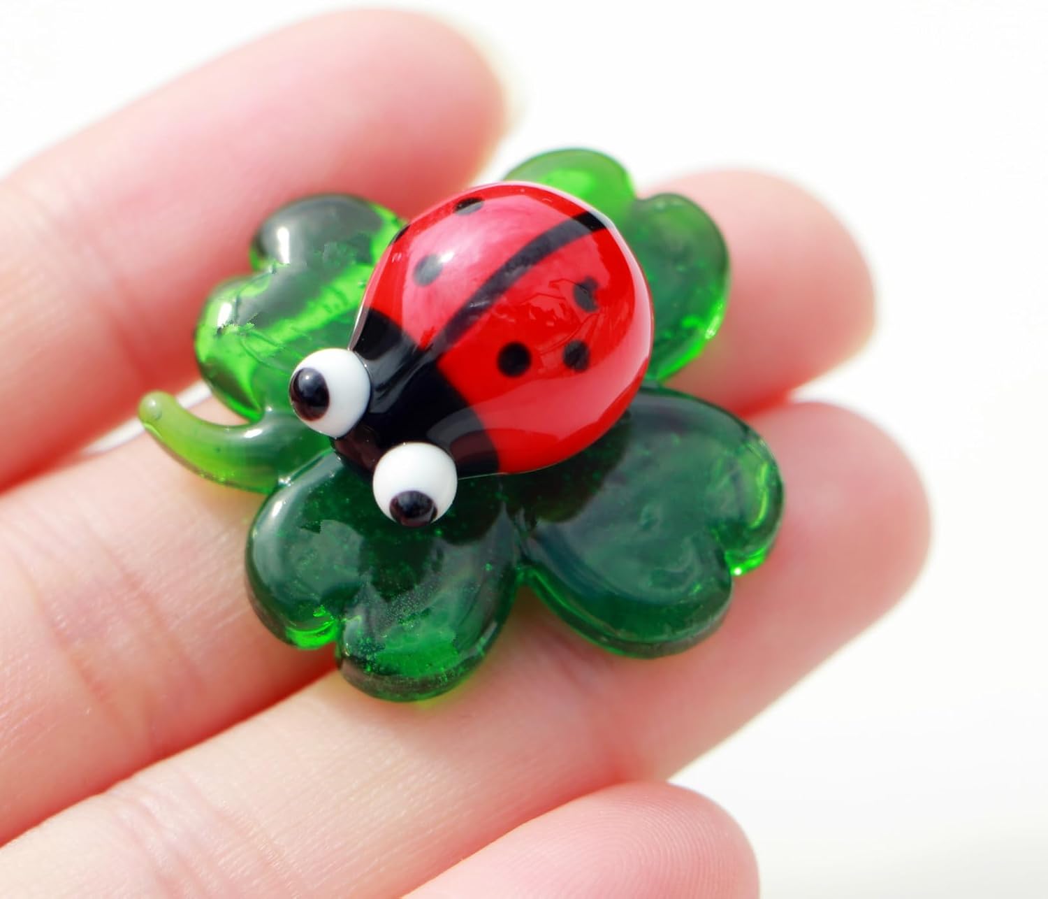 Tiny Crystal Insect Figurine Glass Clover:Hand Blown Statue Décor Room Ornament Colorful Glass Collectible Figurines Animals Statue Ladybug - Image 2