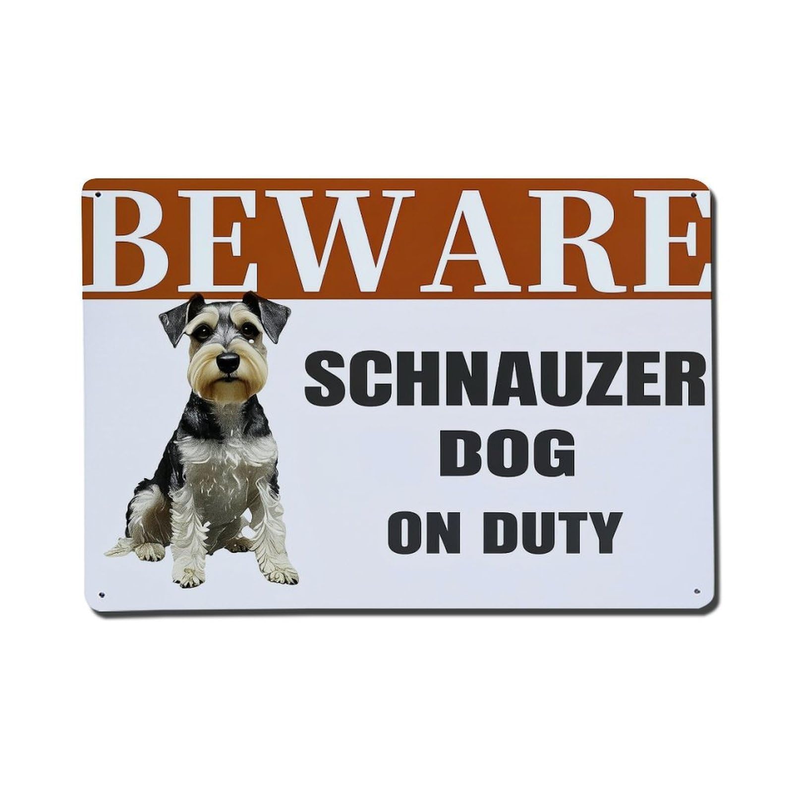 Jdfenggu Vintage Beware Schnauzer Dog On Duty Retro Metal Tin Sign, Metal Poster For Bar, Home, Man Cave, Kitchen, Laundry Room Art Decor 8X12 Inch