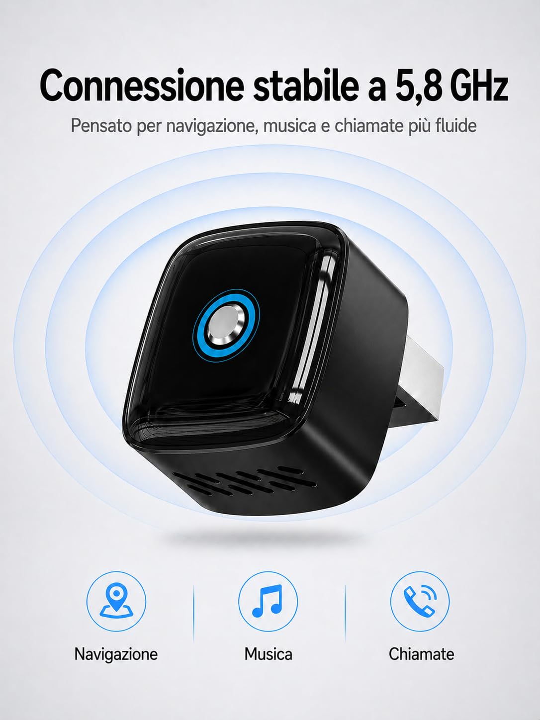 Adattatore Wireless CarPlay e Android Auto 2 in 1, Dongle Nero Ultra Mini con Pulsante Interruttore per 2 Dispositivi, WiFi 5,8 GHz, Plug & Play, USB-A/USB-C, OTA per Auto con CarPlay/Android Auto
