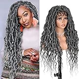 ANNISOUL Grey Faux Locs Wigs for Black Women Curly Goddess Faux Locs Crochet Hair Full Lace Braid Wig with Baby Hair Braided Wig Goddess Dreadlock Wig