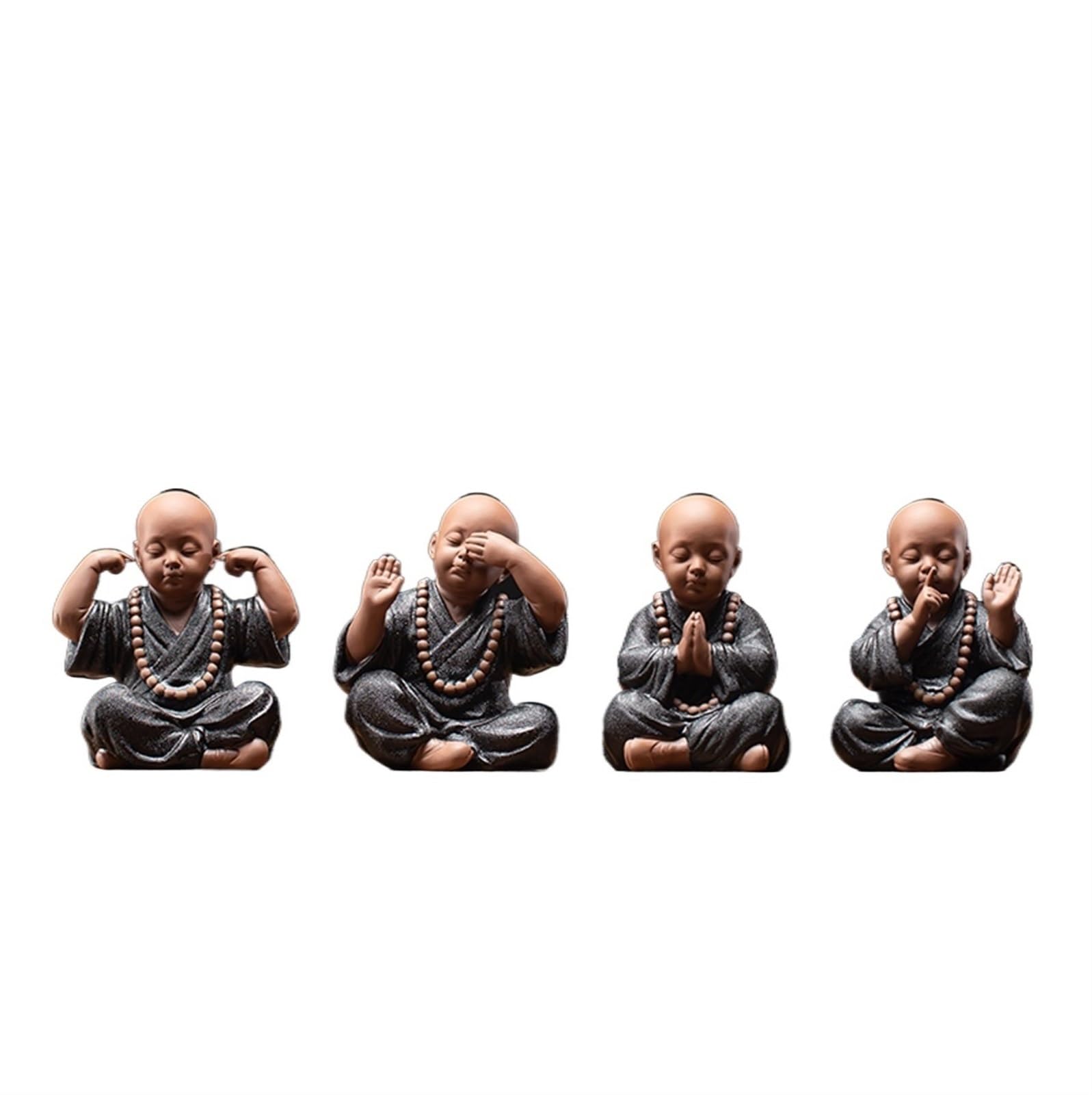 figurki zwierzątek， Zestaw 4 zabawnych figurek mnicha, ceramiczny zestaw do herbaty, akcesoria do rękodzieła, dekoracja stołu, ozdoby zen