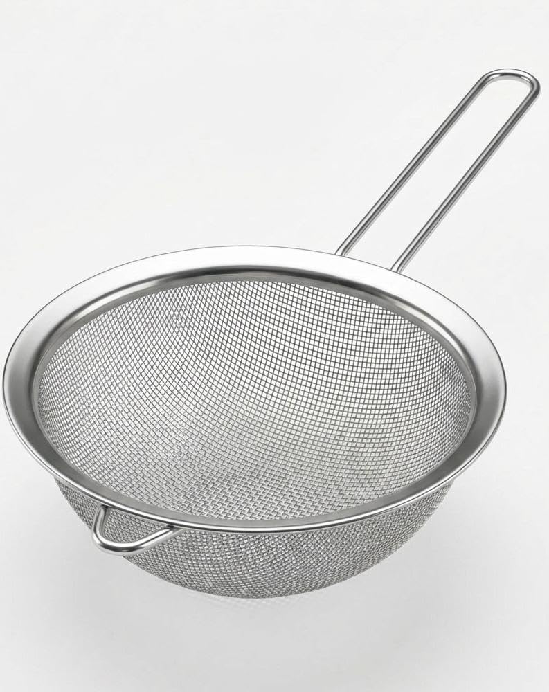 Juego de 3 coladores de malla fina de acero inoxidable con mango largo, tamaño pequeño, mediano y grande, libre de óxido (8-12-18 cm, acero inoxidable)