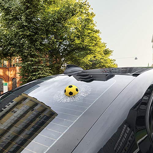 COGEEK 3D Prank Tricky Broken Glass Sticker Car Window Ball Hits Self Adhesive Funny Car Stickers (Football-Yellow)