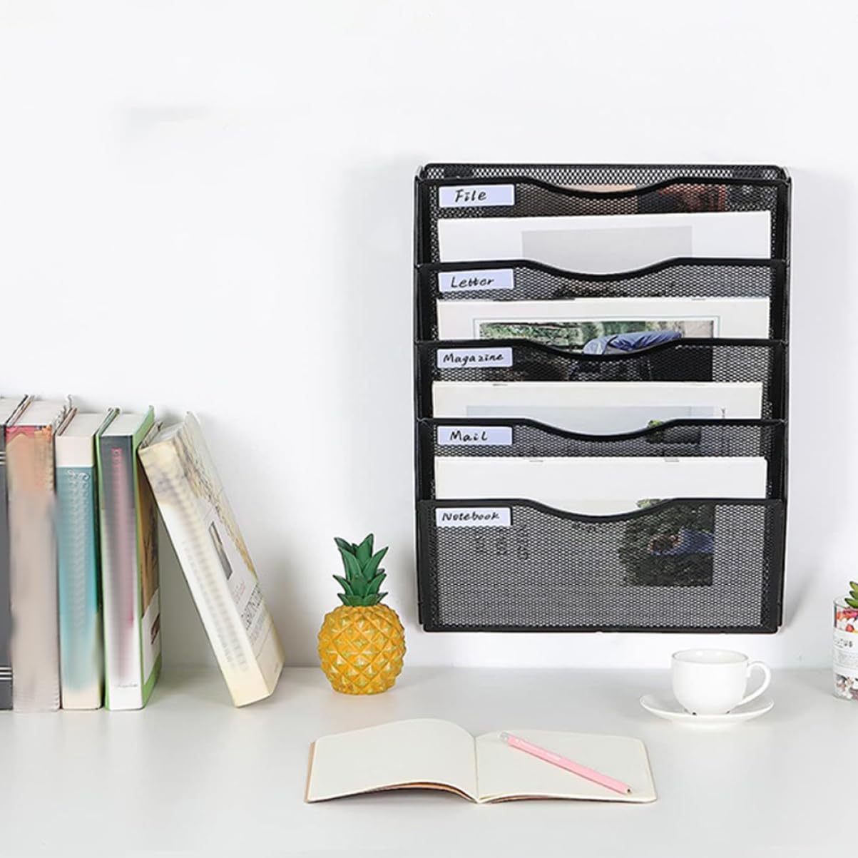 Porte-revues Mural En Métal – Organisateur Pour Magazines, Journaux, Fichiers (26x25 Cm), Gain De Place Bureau Ou Maison