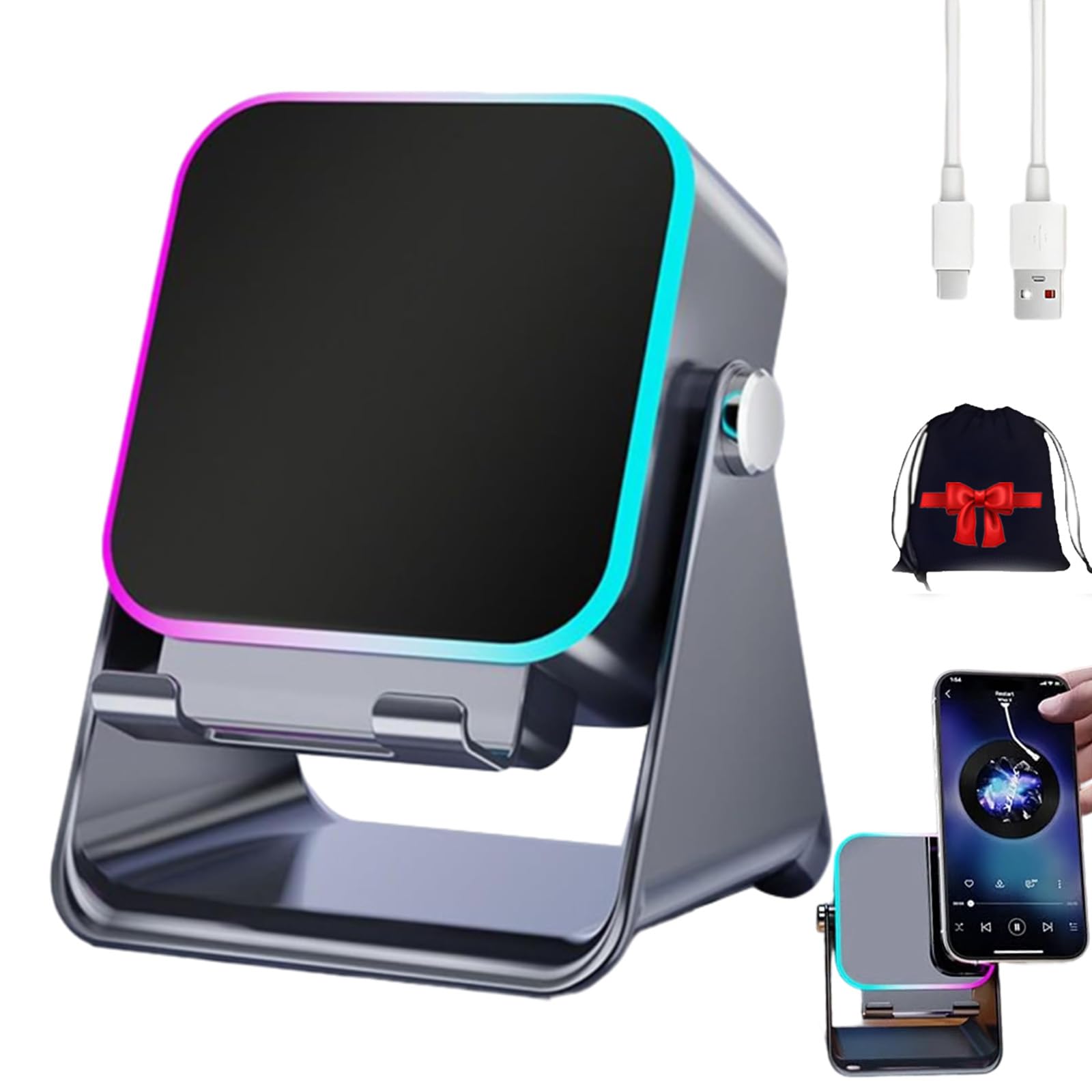 Wireless Induction Audio Speaker Stand-Smart Charging Sound, 2-in-1 Stand & Bluetooth Speaker, Sleek Design for Home & Office Use (Black)
